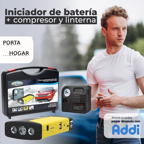 Iniciador Batería De 99800 mAh Carro/Moto. Mini Compresor Infla Llantas 🔋🚘🏍️