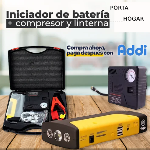 Iniciador Batería De 99800 mAh Carro/Moto. Mini Compresor Infla Llantas 🔋🚘🏍️